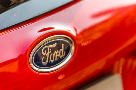 LUGO, ITALY - September 11, 2018: light enlightening FORD logo on a car bodyのeditorial素材