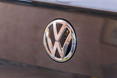LUGO, ITALY - September 11, 2018: light enlightening Volkswagen logo on a car body