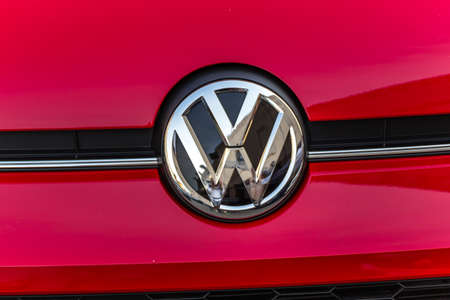 LUGO, ITALY - September 11, 2018: light enlightening Volkswagen logo on a car bodyのeditorial素材