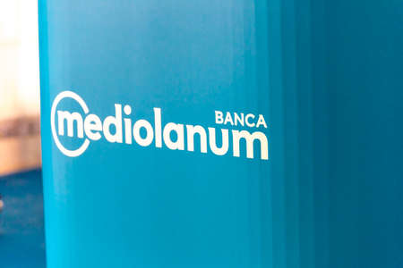 LUGO (RA), ITALY â€“ SEPTEMBR 11, 2018: Dust and dirt covering the sign of the Mediolanum Bank