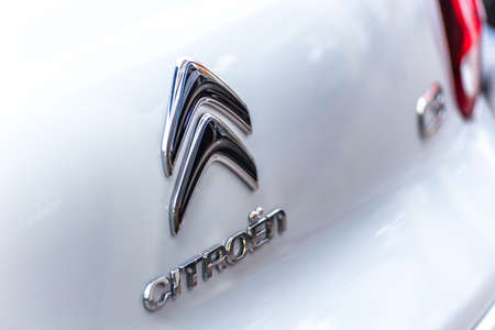 LUGO, ITALY - September 11, 2018: light enlightening CITROEN logo on a car bodyのeditorial素材