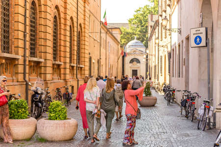 RAVENNA, ITALY - SEPTEMBER 12, 2018: tourists enjoying monuments in historical center of Ravennaのeditorial素材