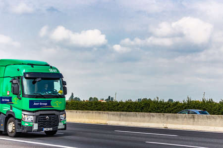 FAENZA (RA), SEPTEMBER 15, 2018: The truck with the JOST GROUP logo moves quickly on the highwayのeditorial素材