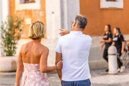 RAVENNA, ITALY - SEPTEMBER 12, 2018: tourists walking in historical center of Ravennaのeditorial素材