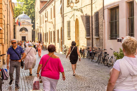 RAVENNA, ITALY - SEPTEMBER 12, 2018: tourists enjoying monuments in historical center of Ravennaのeditorial素材