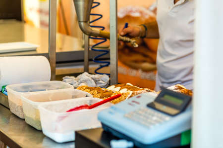 Sicilian cannoli for Sale in Italian street marketの写真素材