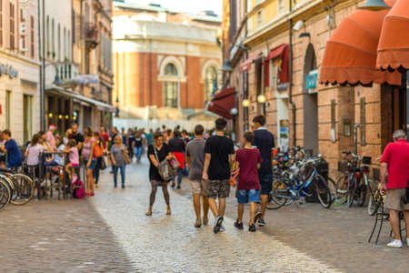 RAVENNA, ITALY - SEPTEMBER 19, 2018: tourists walking in historical center of Ravennaのeditorial素材