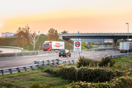 FAENZA (RA), ITALY - SEPTEMBER 20, 2018: truck with COOP logo running on highwayのeditorial素材