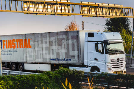 FAENZA (RA), ITALY - SEPTEMBER 20, 2018: truck with FINSTRAL logo running on highway