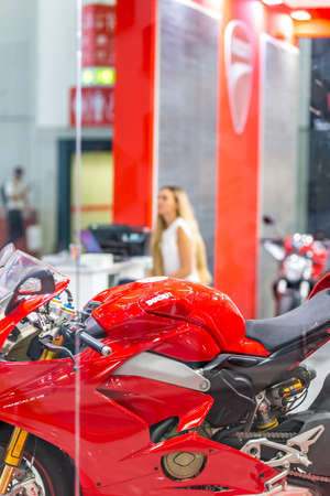 BOLOGNA (ITALY), SEPTEMBER 26, 2018: light is enlightening DUCATI Bike at CERSAIE, international exhibition of ceramic tile and bathroom furnishingsのeditorial素材