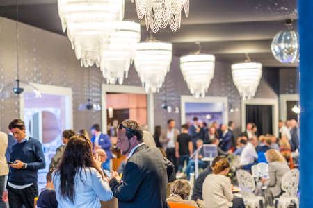 BOLOGNA (ITALY), SEPTEMBER 26, 2018: people meeting at CERSAIE, international exhibition of ceramic tile and bathroom furnishingsのeditorial素材