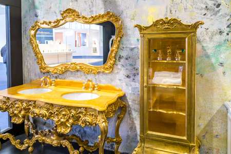 BOLOGNA (ITALY), SEPTEMBER 28, 2018: light is enlightening luxurios sanitary ware at CERSAIE, international exhibition of ceramic tile and bathroom furnishingsのeditorial素材