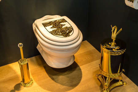 BOLOGNA (ITALY), SEPTEMBER 28, 2018: light is enlightening luxurios sanitary ware from MIGLIORE at CERSAIE, international exhibition of ceramic tile and bathroom furnishingsのeditorial素材