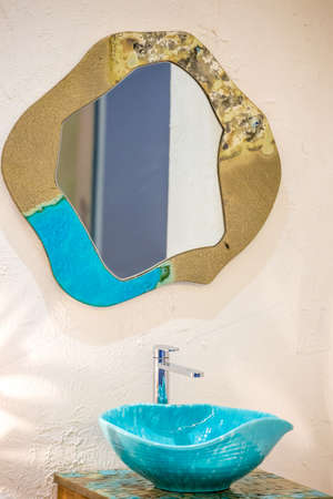 BOLOGNA (ITALY), SEPTEMBER 28, 2018: light is enlightening DOMIZIANI sink at CERSAIE, international exhibition of ceramic tile and bathroom furnishingsのeditorial素材