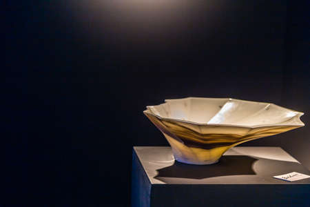 BOLOGNA (ITALY), SEPTEMBER 28, 2018: light is enlightening luxurious washbasin at CERSAIE, international exhibition of ceramic tile and bathroom furnishingsのeditorial素材