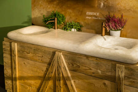 BOLOGNA (ITALY), SEPTEMBER 28, 2018: light is enlightening luxurios sanitary ware from NERINEA at CERSAIE, international exhibition of ceramic tile and bathroom furnishingsのeditorial素材