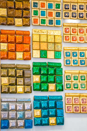 BOLOGNA (ITALY), SEPTEMBER 28, 2018: light is enlightening mosaic tiles at CERSAIE, international exhibition of ceramic tile and bathroom furnishingsのeditorial素材