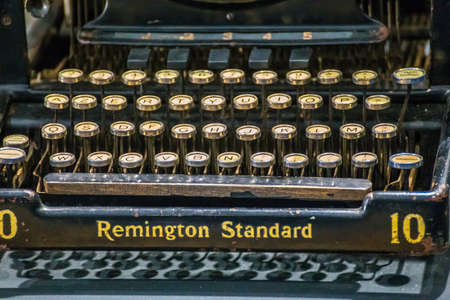 BOLOGNA (ITALY), SEPTEMBER 28, 2018: light is enlightening old Remington typewriter at CERSAIE,...