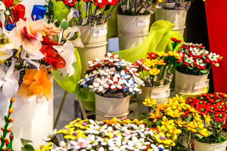 BOLOGNA, ITALY - OCTOBER 2, 2018: lights are enlightening fake flowers at FICO EATALY WORLD, the largest agri-food park in the worldのeditorial素材