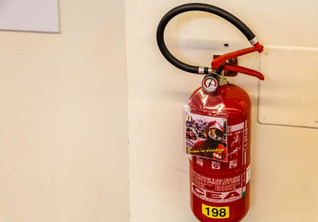 BOLOGNA, ITALY - OCTOBER 2, 2018: lights are enlightening Fire extinguisher at FICO EATALY WORLD, the largest agri-food park in the worldのeditorial素材