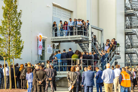 San Polo di Torrile, Italy - October 12, 2018:   Managers and workers of GSK and Italian authorities...