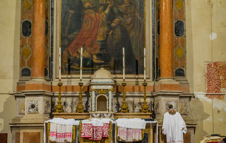 deseated altar used as a dressing room in an ancient church