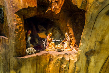 IMOLA (BO),ITALY - DECEMBER 27, 2017: lights are enlightening artistic crib in the 7th edition of the Nativity Scenes Exhibition in the Convent of the Observanceのeditorial素材