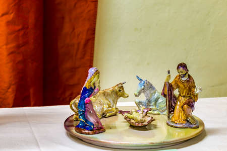 IMOLA (BO),ITALY - DECEMBER 27, 2017: lights are enlightening artistic crib in the 7th edition of the Nativity Scenes Exhibition in the Convent of the Observanceのeditorial素材