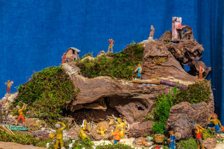 Baby Jesus, Saint Joseph and the Blessed Virgin Mary in Nativity Sceneのeditorial素材