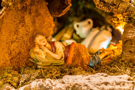 sleeping Shepherd in Christmas Nativity sceneのeditorial素材