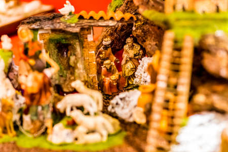 FORLI, ITALY - DECEMBER 19, 2017: lights are enlightening artistic homemade crib in the 28th edition of the Nativity Scenes Exhibitionのeditorial素材
