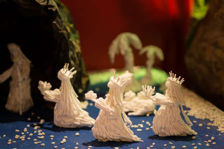 FORLI, ITALY - DECEMBER 19, 2017: lights are enlightening artistic homemade crib in the 28th edition of the Nativity Scenes Exhibitionのeditorial素材