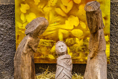 PORTICO (FC), ITALY - DECEMBER 20, 2017: light is enlightening wooden statues in Nativity Sceneのeditorial素材