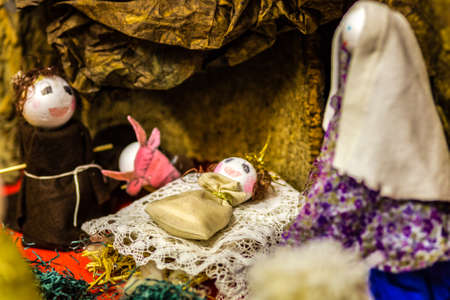 FORLI, ITALY - DECEMBER 19, 2017: lights are enlightening artistic homemade crib in the 28th edition of the Nativity Scenes Exhibitionのeditorial素材