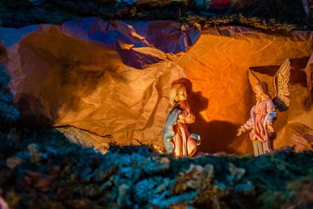 Annunciation to the Blessed Virgin Mary in Christmas Nativity Sceneのeditorial素材