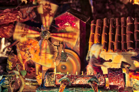 LONGIANO (FC),ITALY - DECEMBER 29, 2017: lights are enlightening artistic Christmas crib in the 27th edition of the Nativity Scenes Exhibitionのeditorial素材