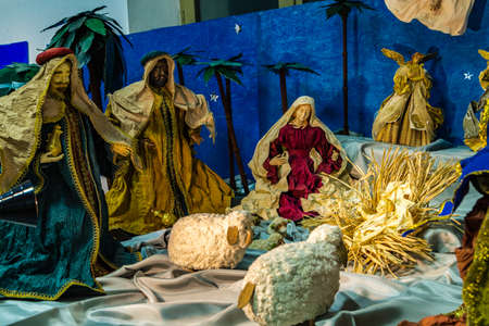 Baby Jesus, Saint Joseph and the Blessed Virgin Mary in Nativity Sceneの写真素材