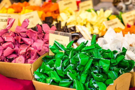 RAVENNA, ITALY - NOVEMBER 9, 2018: sunlight is enlightening several variations of shape, texture, colour, flavour and recipe of chocolate at Art & Ciocc, the XI Tour of chocolate makersのeditorial素材