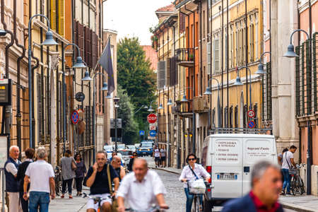 RAVENNA, ITALY - SEPTEMBER 13, 2018: people walking in street of historical centerのeditorial素材
