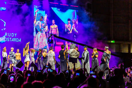 BOLOGNA, ITALY - NOVEMBER 25, 2018: Curtain call of the show of famous hairstylist Rudy Mostarda.