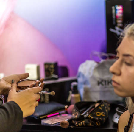 BOLOGNA, ITALY - NOVEMBER 25, 2018: Make up artist performing.のeditorial素材