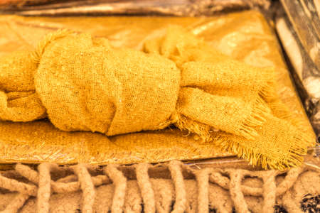 Yellow Ochre Fabric for sale in marketの写真素材