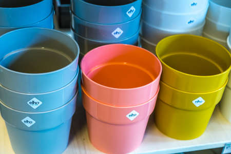 BOLOGNA, ITALY - OCTOBER 2, 2018: lights are enlightening ELHO plastic pots at FICO EATALY WORLD, the largest agri-food park in the worldのeditorial素材