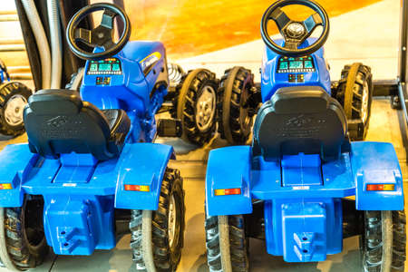 BOLOGNA, ITALY - OCTOBER 2, 2018: lights are enlightening toy tractors at FICO EATALY WORLD, the largest agri-food park in the worldのeditorial素材