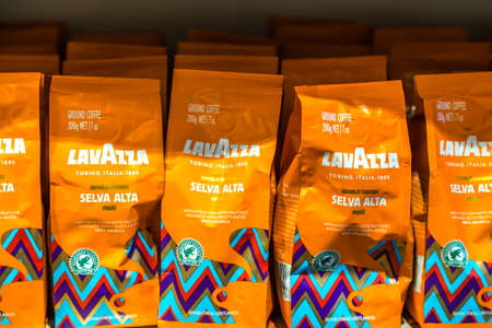 BOLOGNA, ITALY - OCTOBER 2, 2018: lights are enlightening Lavazza Coffee at FICO EATALY WORLD, the largest agri-food park in the worldのeditorial素材