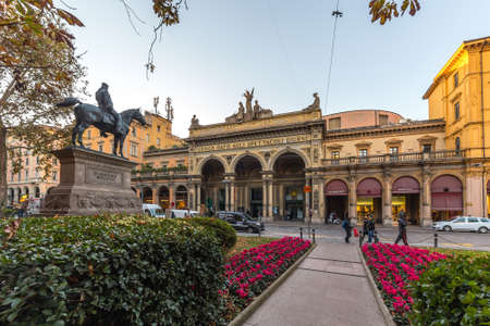 BOLOGNA, ITALY - DECEMBER 10, 2018: people walking in shopping street in historical center of Bolognaのeditorial素材