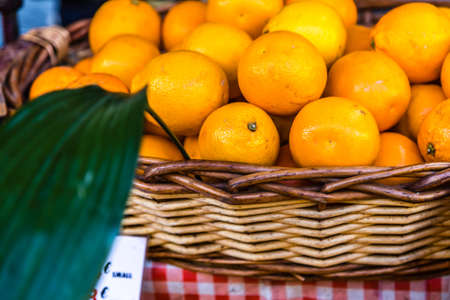 oranges for sale in market stallの写真素材