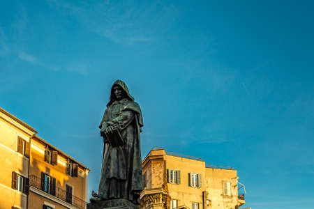ROME, ITALY - JANUARY 1, 2019: the statue of Giordano Bruno overlooks the square of Campo De Fiori in Rome where he was executedのeditorial素材