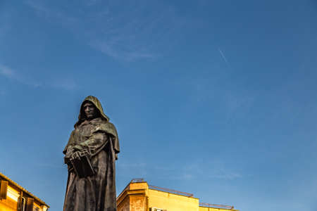 ROME, ITALY - JANUARY 1, 2019: the statue of Giordano Bruno overlooks the square of Campo De Fiori in Rome where he was executedのeditorial素材