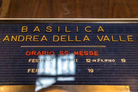 ROME, ITALY - JANUARY 1, 2019: light is enlightening signboard of the basilica of Santo Andrea Della Valle in Santo Eustachio districtのeditorial素材